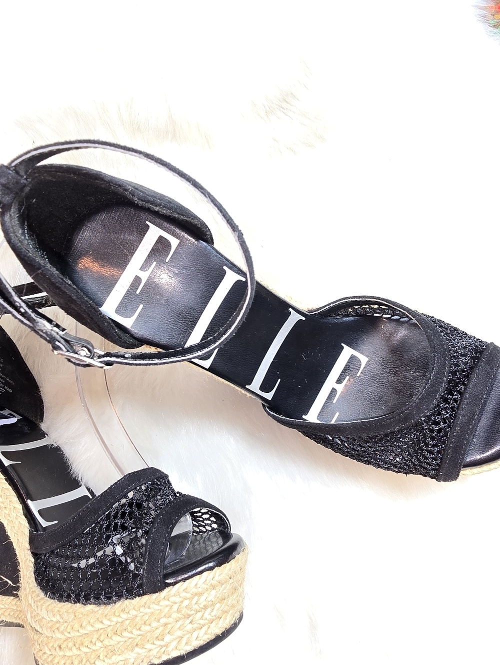 Elle Gabrielle Womens Black Wedge Espadrille Sandals with Ankle Strap - Picture 6 of 10